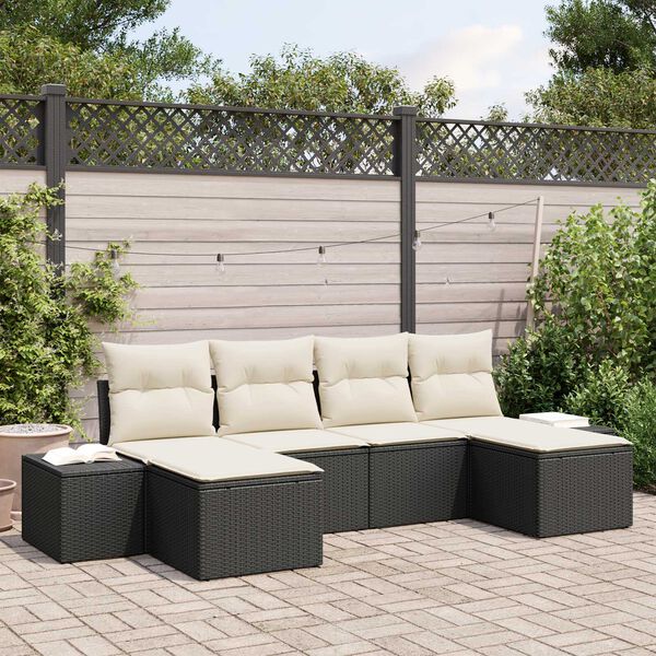 vidaXL Conjunto de sof&aacute; de jard&iacute;n 6 pcs Negro rat&aacute;n sint&eacute;tico