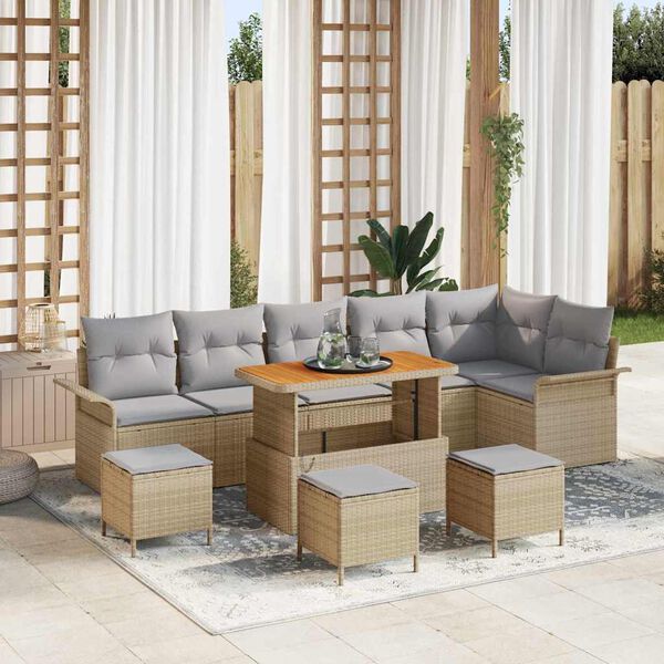 vidaXL Conjunto de sof&aacute; de jard&iacute;n con coj&iacute;n 10 pcs Beige y Gris Claro