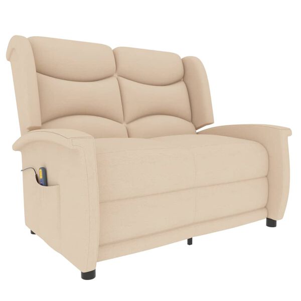 vidaXL Sillón reclinable de masaje de 2 plazas tela crema