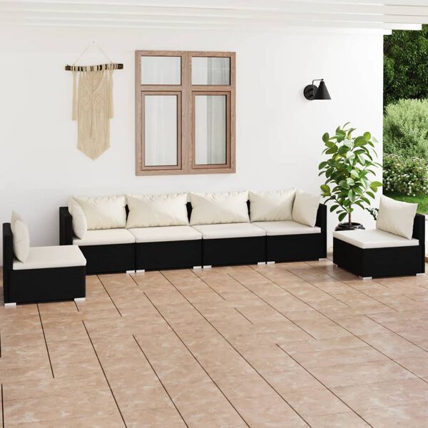 vidaXL Set de muebles de jard&iacute;n 6 pzas y cojines rat&aacute;n sint&eacute;tico negro