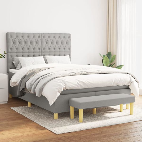 vidaXL Cama box spring con colch&oacute;n tela gris claro 140x190 cm