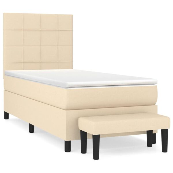 vidaXL Cama box spring con colch&oacute;n tela color crema 100x200 cm