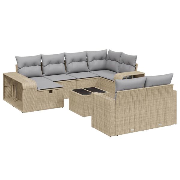 vidaXL Set de sof&aacute;s de jard&iacute;n 11pzas con cojines rat&aacute;n sint&eacute;tico beige