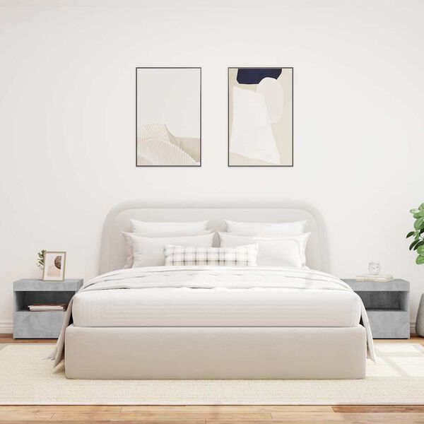 vidaXL Mesitas de noche con luces LED 2 uds gris hormig&oacute;n 50x40x45 cm