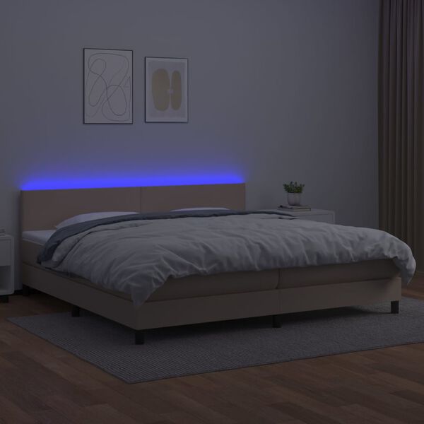 vidaXL Cama box spring colch&oacute;n LED cuero sint&eacute;tico capuchino 200x200cm