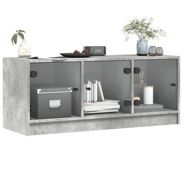 vidaXL Mueble de TV con puertas de vidrio gris hormig&oacute;n 102x37x42 cm