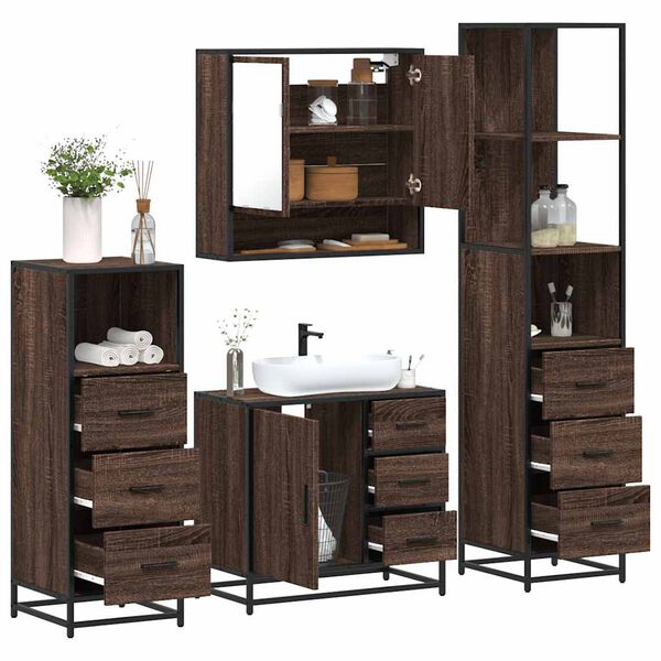 vidaXL Set de muebles baño 4 pzas madera contrachapada roble marrón