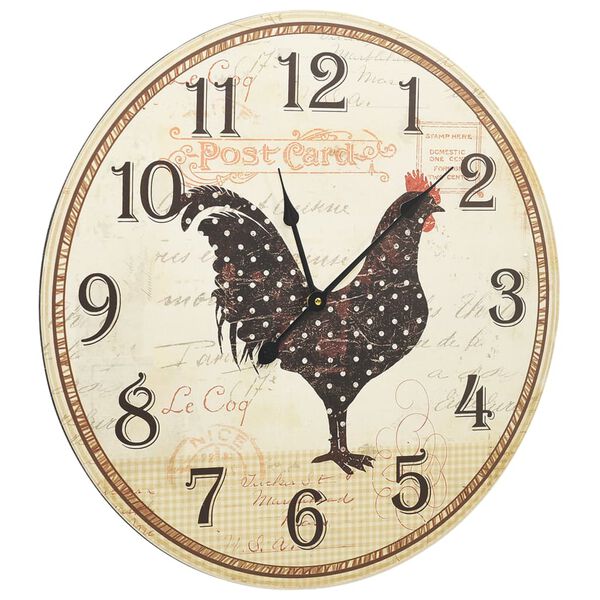 vidaXL Reloj de pared con dise&ntilde;o de gallo multicolor MDF 60 cm