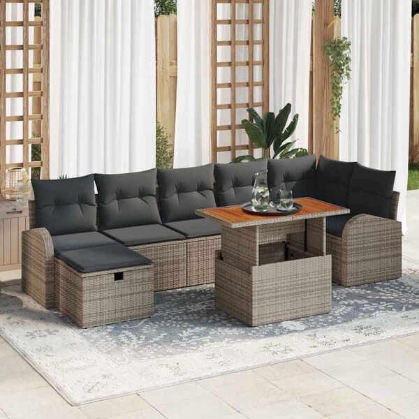 vidaXL Conjunto de sof&aacute; de jard&iacute;n con coj&iacute;n 8 pcs Gris Polirat&aacute;n