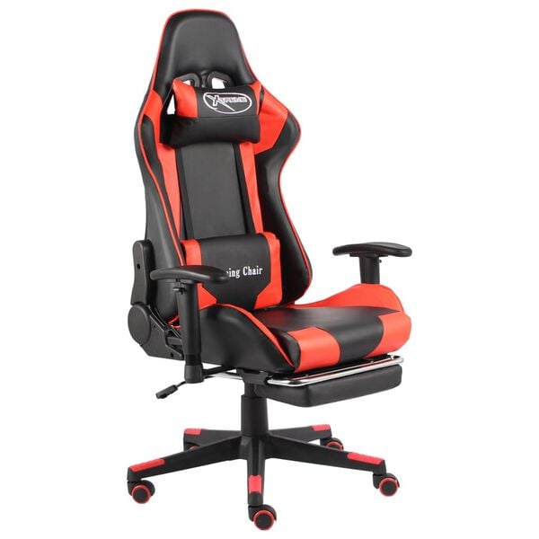 vidaXL Silla gaming giratoria con reposapi&eacute;s PVC rojo