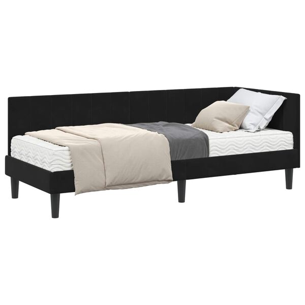 vidaXL Estructura de Cama Esquina con Colch&oacute;n 2 pcs Negro Terciopelo