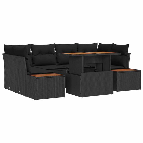 vidaXL Conjunto de sof&aacute; de jard&iacute;n 7 pcs Negro Polirat&aacute;n