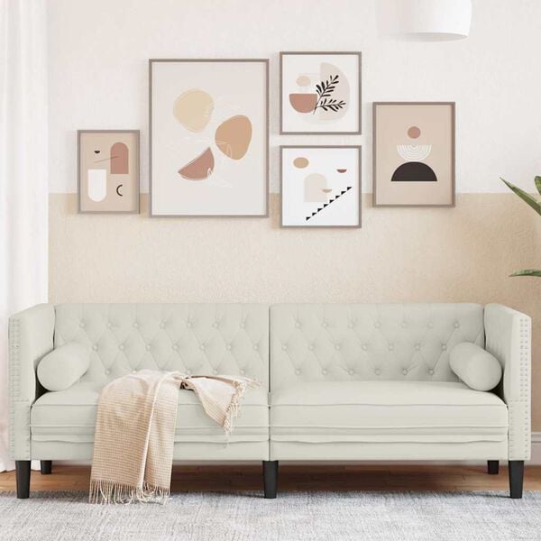 vidaXL Sof&aacute; Chesterfield 3 plazas con cojines terciopelo blanco crema