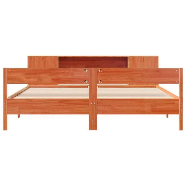 vidaXL Cama con estanter&iacute;a sin colch&oacute;n madera maciza marr&oacute;n 200x200 cm