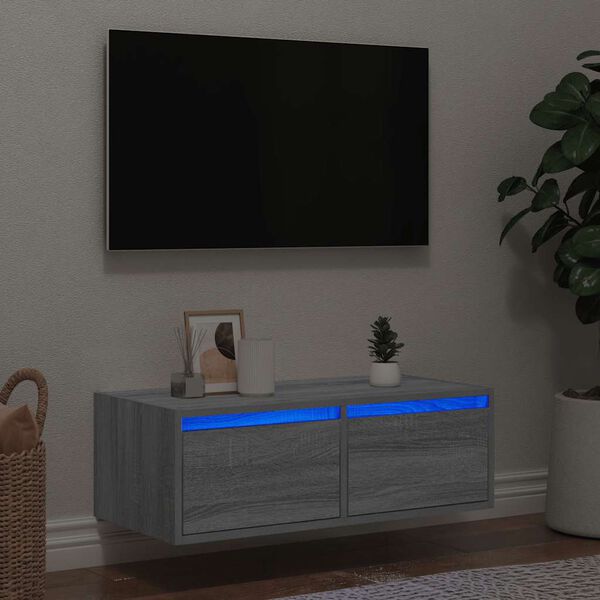 vidaXL Mueble de TV con luces LED sonoma gris 75x35,5x25 cm