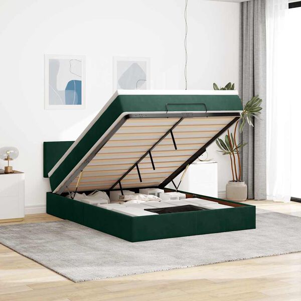 vidaXL Estructura cama otomana colch&oacute;n terciopelo verde oscuro