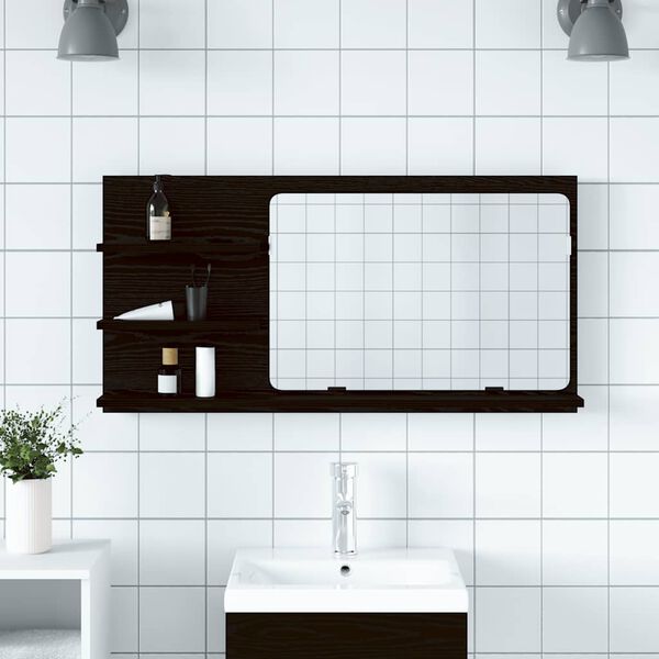 vidaXL Armario de ba&ntilde;o con espejo de roble negro 90x11x45 cm Madera de ingenier&iacute;a