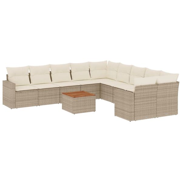 vidaXL Set de sof&aacute;s de jard&iacute;n 11pzas con cojines rat&aacute;n sint&eacute;tico beige