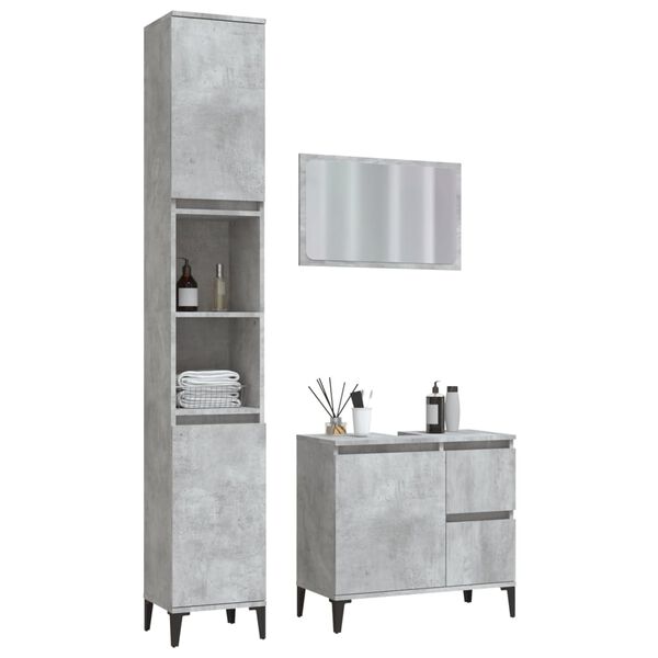 vidaXL Set muebles de ba&ntilde;o 3 piezas madera contrachapada gris hormig&oacute;n