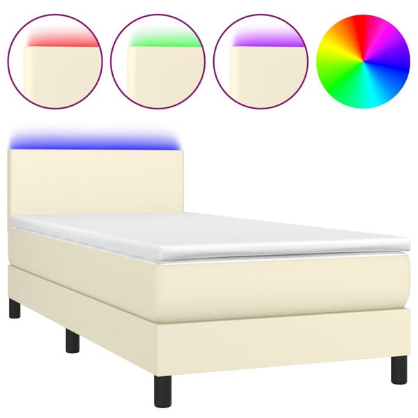 vidaXL Cama box spring y colch&oacute;n LED cuero sint&eacute;tico crema 80x200 cm