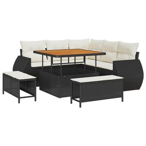 vidaXL Conjunto de sof&aacute; de jard&iacute;n 8 uds. 7 plaza Negro y crema