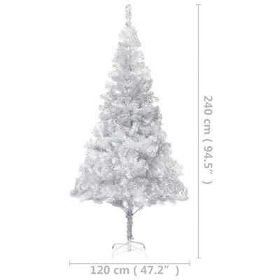 vidaXL Árbol de Navidad preiluminado luces y soporte plateado 240 cm