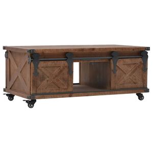 vidaXL Mesa de centro de madera maciza de abeto marr&oacute;n 91x51x38 cm