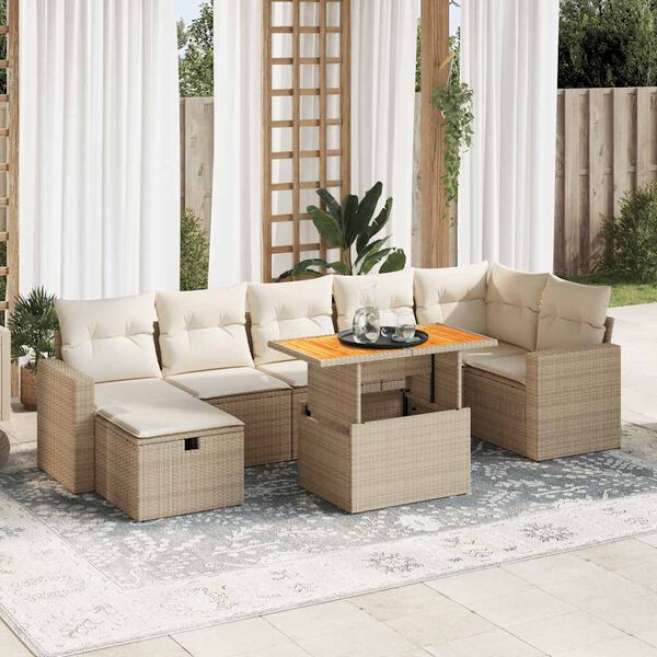 vidaXL Set sof&aacute;s jard&iacute;n y cojines 5 pzas rat&aacute;n sint&eacute;tico acacia beige
