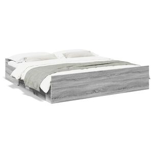 vidaXL Cama con cajones madera ingenier&iacute;a gris Sonoma 200x200 cm
