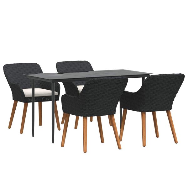 vidaXL Conjunto de Comedor de Jard&iacute;n 5 pcs Negro rat&aacute;n sint&eacute;tico