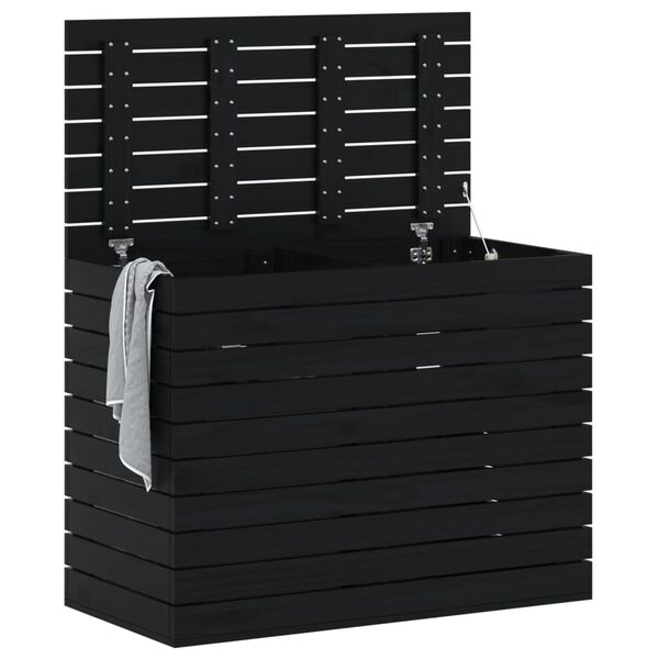 vidaXL Cesto para la ropa sucia madera maciza pino negro 88,5x44x66 cm