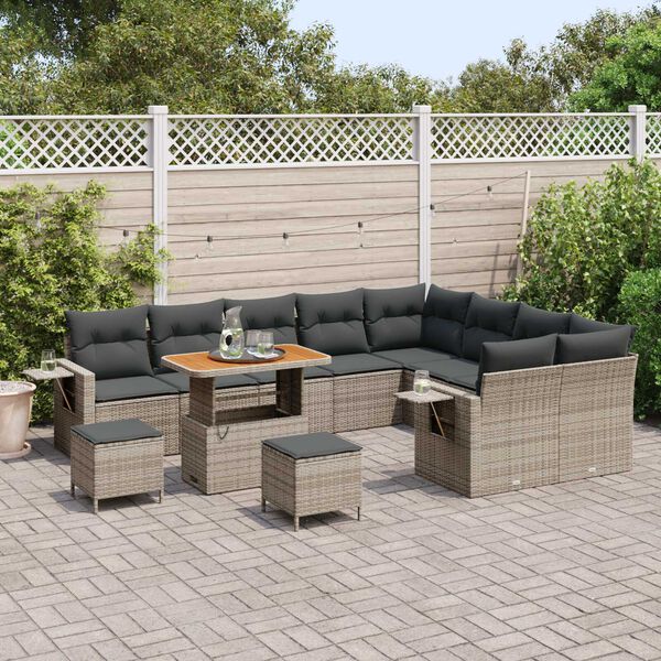 vidaXL Conjunto de sof&aacute;s de jard&iacute;n 12 pcs Gris rat&aacute;n sint&eacute;tico