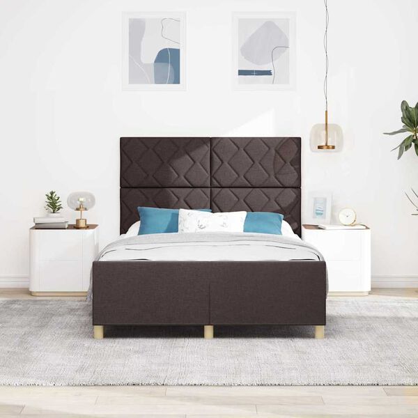 vidaXL Estructura de cama con cabecera Marr&oacute;n oscuro 160 x 200 cm tela