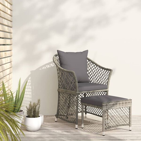 vidaXL Set de muebles de jard&iacute;n 2 pzas cojines rat&aacute;n sint&eacute;tico gris