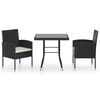 vidaXL Juego de comedor para jard&iacute;n 3 piezas rat&aacute;n sint&eacute;tico negro
