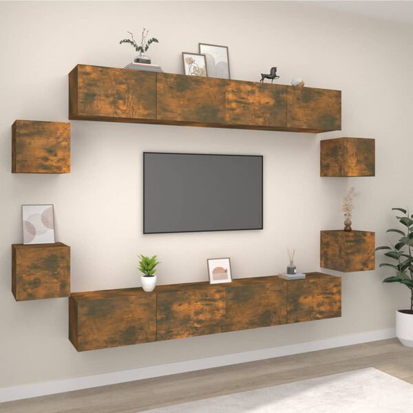 vidaXL Set de muebles de TV 8 pzas madera contrachapada roble ahumado