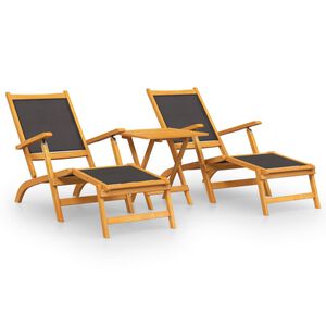 vidaXL Sillas de jard&iacute;n con reposapi&eacute;s y mesa madera acacia textilene