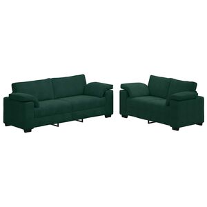 vidaXL Juego de sof&aacute; de 2 piezas con cojines, terciopelo verde oscuro