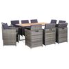vidaXL Set de comedor de jardín 11 pzas y cojines ratán sintético gris