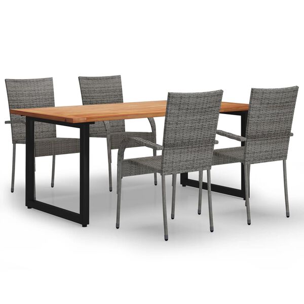 vidaXL Set de muebles de comedor de jard&iacute;n 5 piezas de rat&aacute;n gris