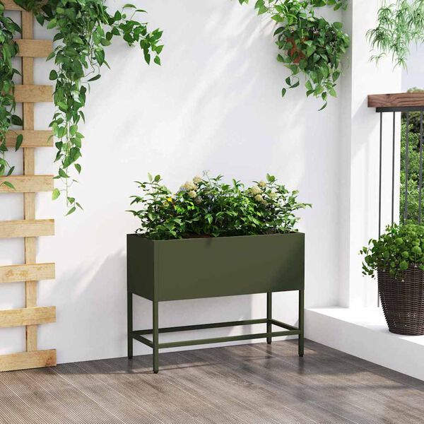 vidaXL Jardinera Elevada Verde oliva 60 x 26 x 45 cm Acero