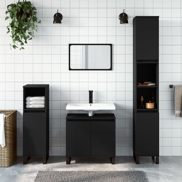 vidaXL Set de muebles de ba&ntilde;o 3 piezas madera contrachapada negro