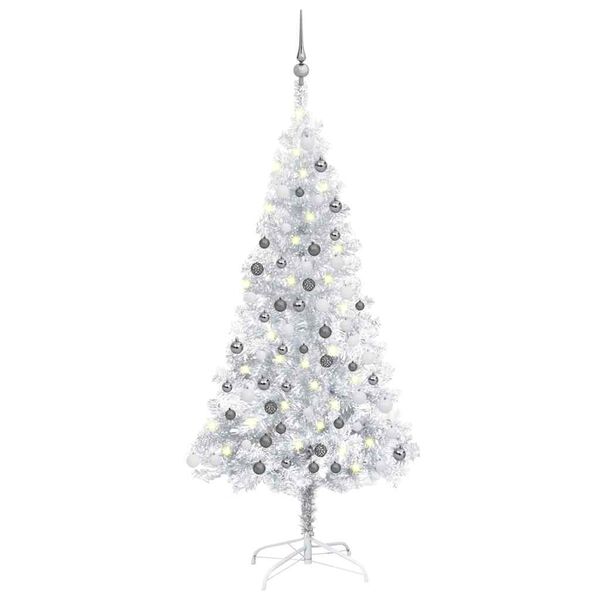 vidaXL &Aacute;rbol de Navidad preiluminado con luces y bolas plateado 120 cm