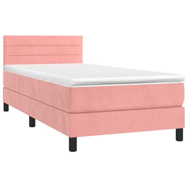 vidaXL Cama box spring colch&oacute;n y LED terciopelo rosa 100x200 cm