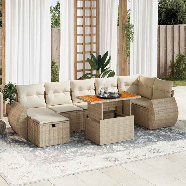 vidaXL Set sof&aacute;s jard&iacute;n y cojines 5 pzas rat&aacute;n sint&eacute;tico acacia beige