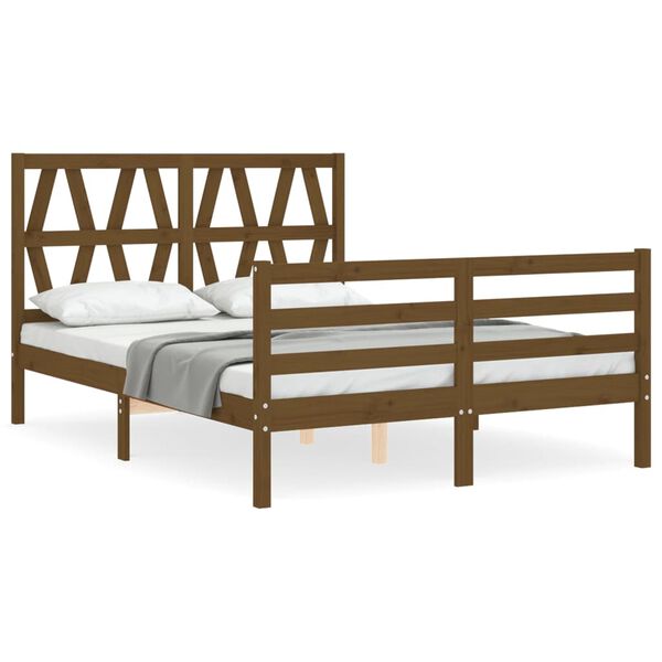vidaXL Estructura cama y cabecero madera maciza marr&oacute;n miel 140x190 cm