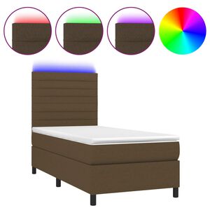 vidaXL Cama box spring colch&oacute;n y luces LED tela marr&oacute;n oscuro 90x190cm