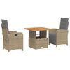 vidaXL Set comedor de jard&iacute;n 3 pzas con cojines rat&aacute;n sint&eacute;tico beige