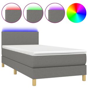 vidaXL Cama box spring colch&oacute;n y luces LED tela gris oscuro 80x200 cm