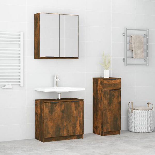 vidaXL Set de muebles ba&ntilde;o 3 pzas madera contrachapada roble ahumado